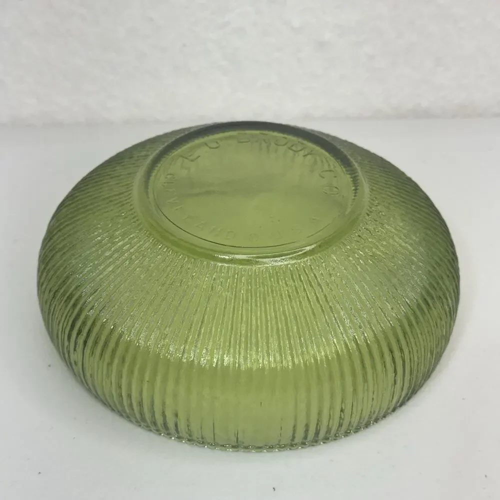 E.O. Brody Co. Cleveland Green Ribbed Glass Bowl Shallow Vase Candy Dish MCM VTG